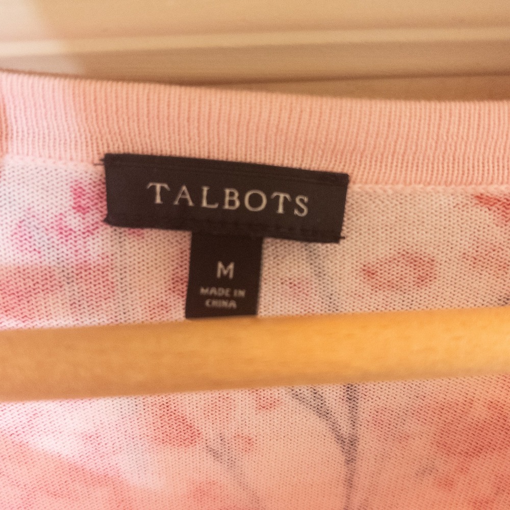 Talbots Cotton Blend Knit Button Up Cardigan Cherry Blossom Pastel Pink Womens M - Picture 3 of 6